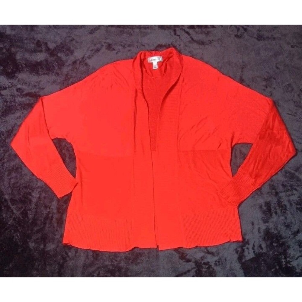 Dressbarn Drape Knit Open Front Cardigan Sweater L Red Cozycore Autumncore Boho